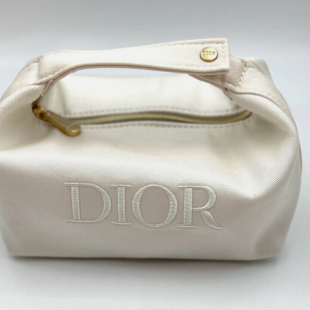 Brand New Dior Beauty White Pouch with Top Handle and Gold Hardware
